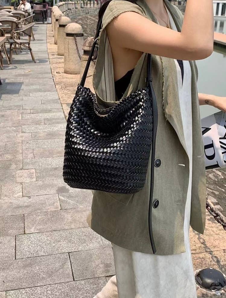 Leren Gevlochten Emmer Vorm Schouder Crossbody Tas