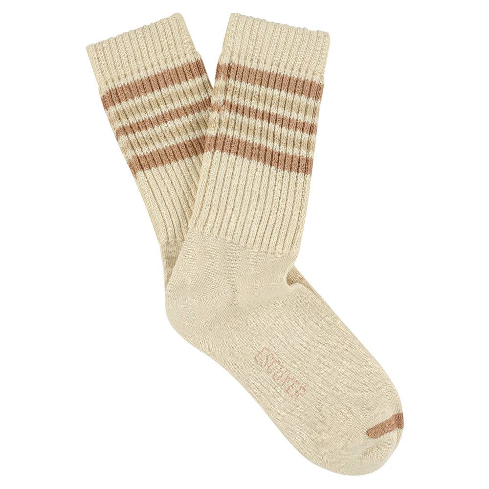 Dames 5 Streepjes Sokken - Helder Ecru / Roze