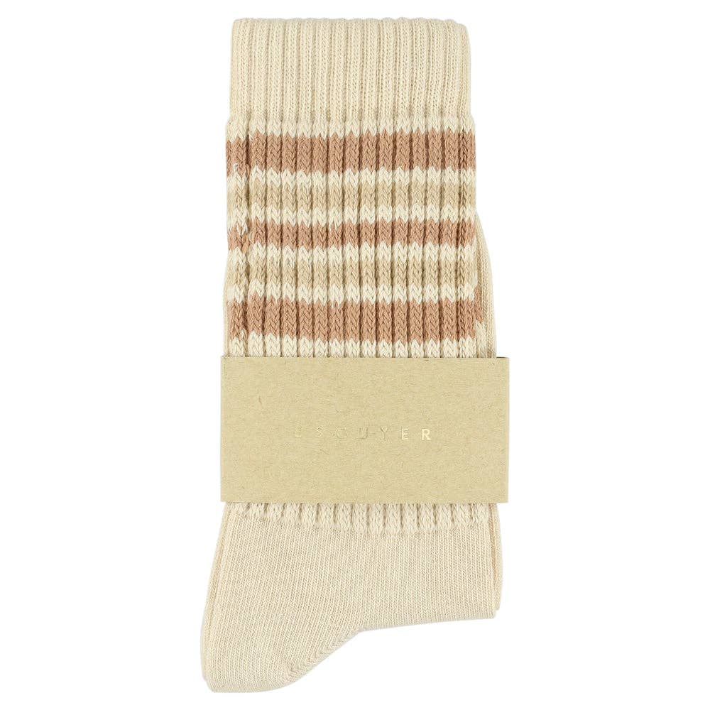 Dames 5 Streepjes Sokken - Helder Ecru / Roze
