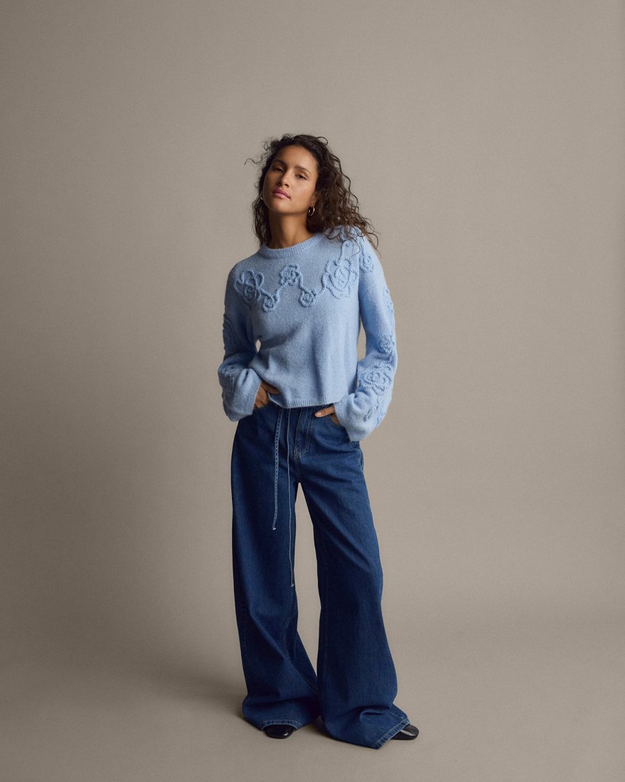 Loa lis boxy wide jeans mid blue