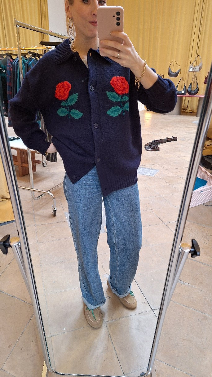 Roses oversized cardigan navy